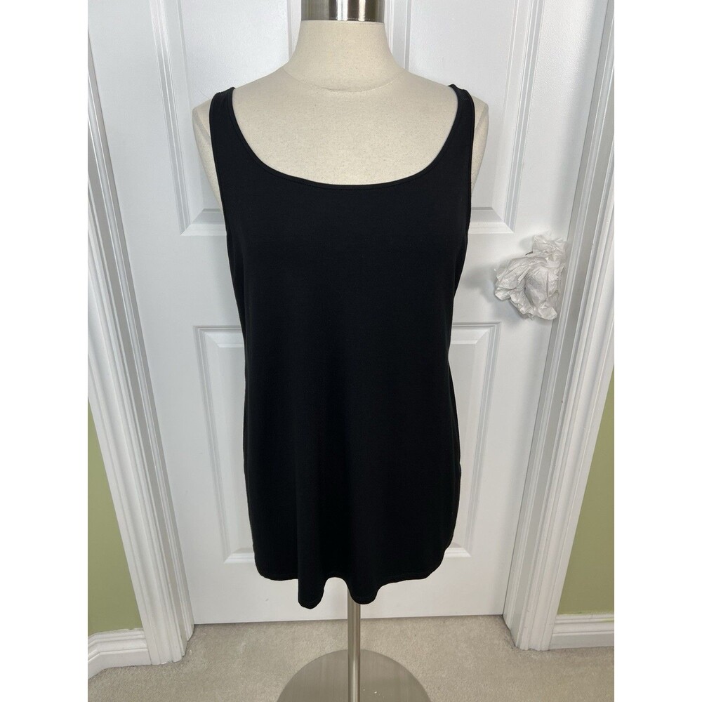 EILEEN FISHER Womens Large Viscose Spandex Tank Top Shell Black Quiet Luxury